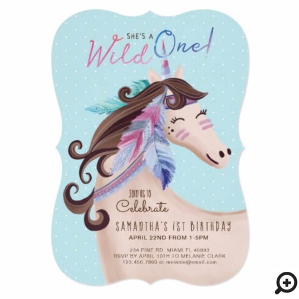 She's A Wild One Wild Tribal Watercolor Unicorn Invitation