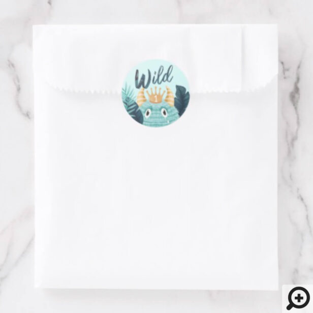 He's a Wild One Blue Monster & Tropical Jungle Classic Round Sticker