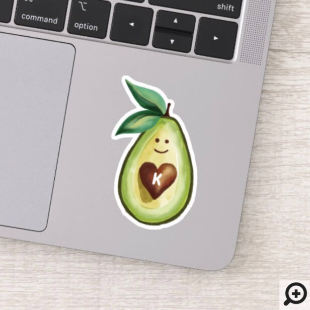 I Love Avocados Monogram Avocado Heart Character Sticker