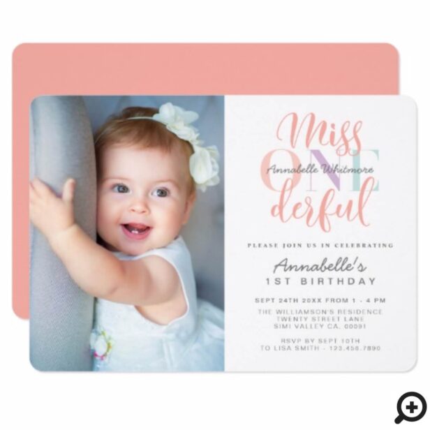 Miss One derful Baby Girl's 1st Birthday Photo Invitation