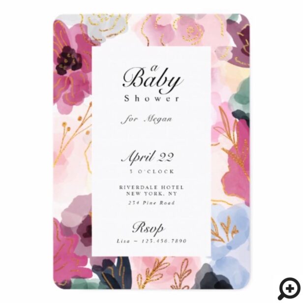 Modern Abstract Floral Watercolor Baby Girl Shower Invitation