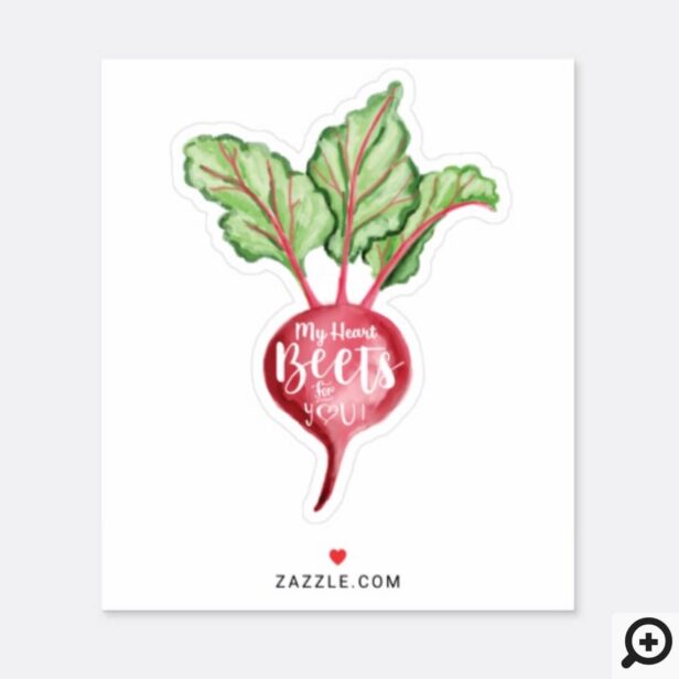 My Heart Beets For You, Watercolor Veggie Beet Sticker