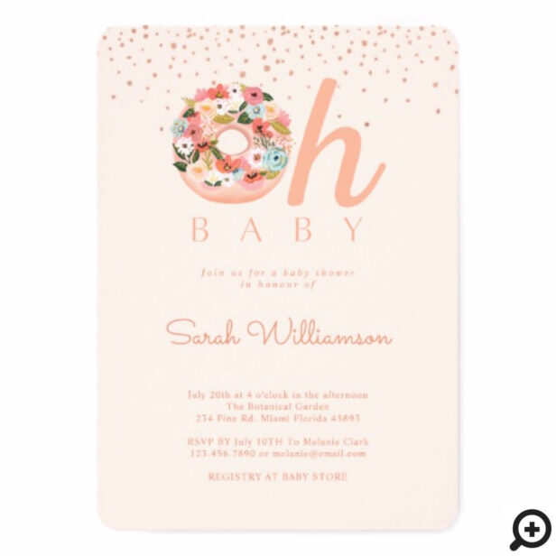 Oh Baby Pink Floral Botanical Donut Baby Shower Invitation