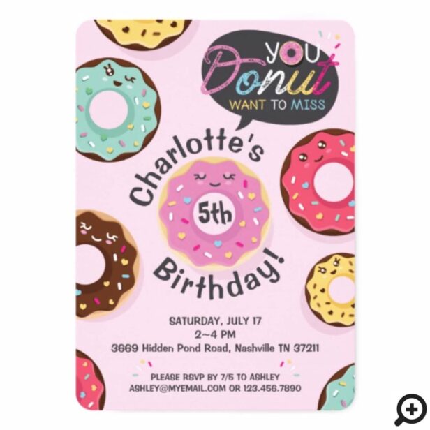 You Donut Want to Miss - Iced Donut Birthday Party Invitation
