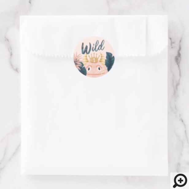 She's a Wild One Pink Monster & Tropical Jungle Classic Round Sticker