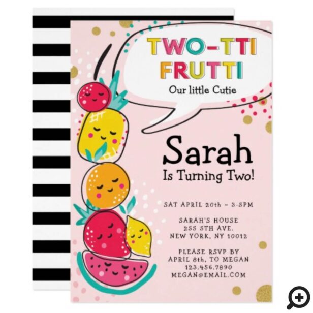 Two-tti Frutti Cute Fruit Characters Birthday Invitation