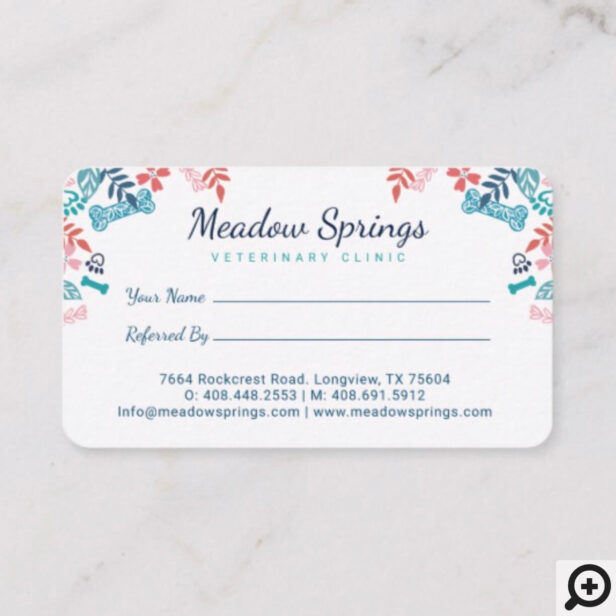 We Love Referrals Floral & Foliage Pet Paw Print Referral Card