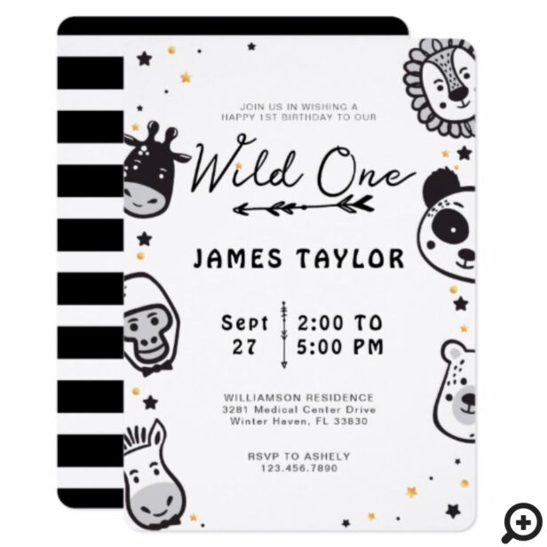 Wild One Cute Little Jungle Animal Birthday Invitation