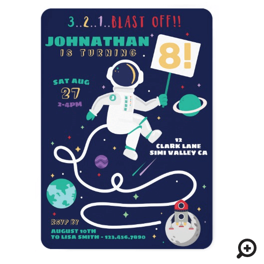 3 2 1 Blast Off Birthday Astronaut Space Theme Invitation