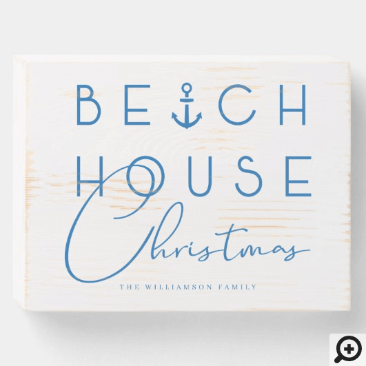 Beach House Christmas Coastal Blue Nautical Ocean Wooden Box Sign