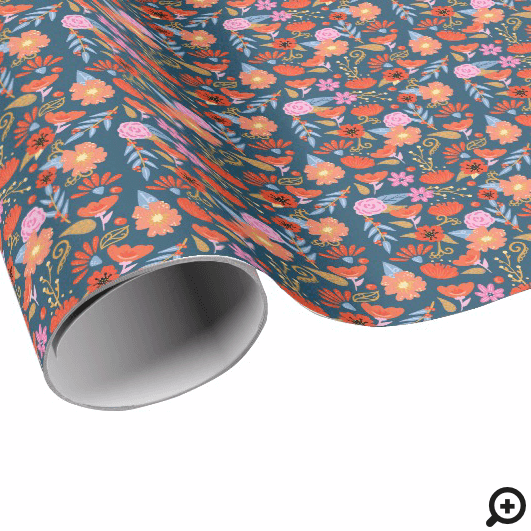 Bold Floral Flowers Folk Art Pattern Wrapping Paper