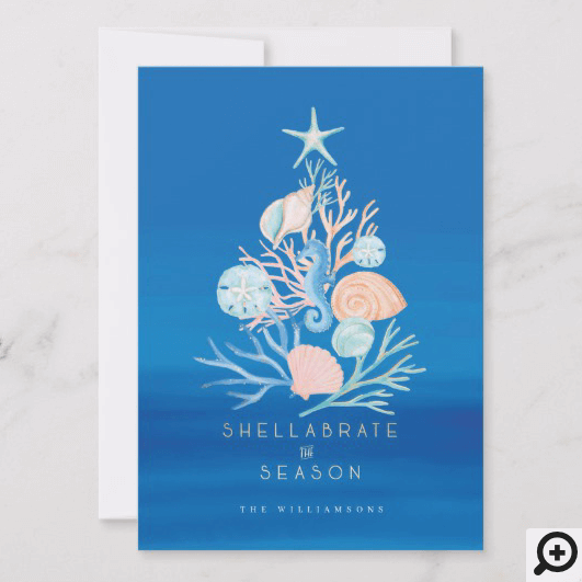 Coastal Ocean Beach Seashell Christmas Tree Holiday Card