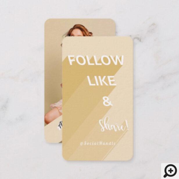 Follow, Like & Share Golden Yellow Social Media Photo Business Card
