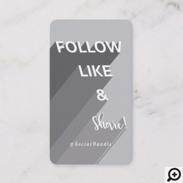 Follow, Like & Share Grey Social Media Photo Business Card
