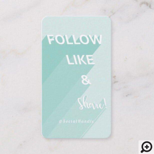 Follow, Like & Share Mint Green Social Media Photo Business Card