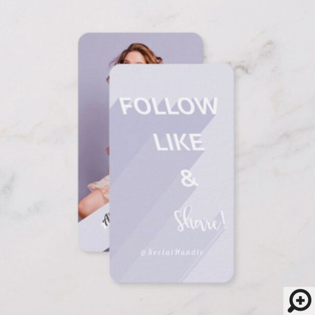 Follow, Like & Share Periwinkle Social Media Photo Business Card