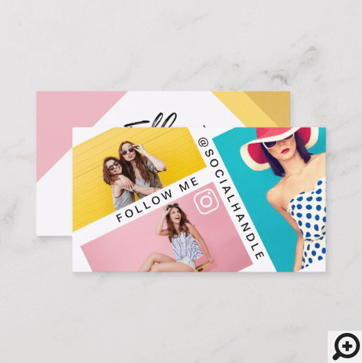 Follow Me Trendy Social Media Photo Layout White Business Card