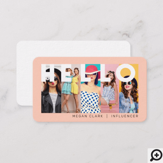 Hello With Modern & Minimal 5 photo Layout Peach Business Card