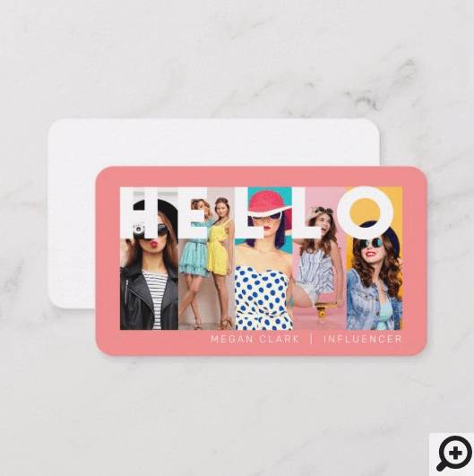 Hello With Modern & Minimal 5 photo Layout Pink Business Card