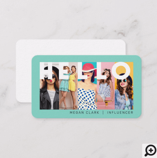 Hello With Modern & Minimal 5 photo Layout Teal Business Card2