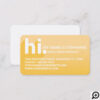 Hi My Name is Bold Diagonal Shadow Yellow Gradient Business Card