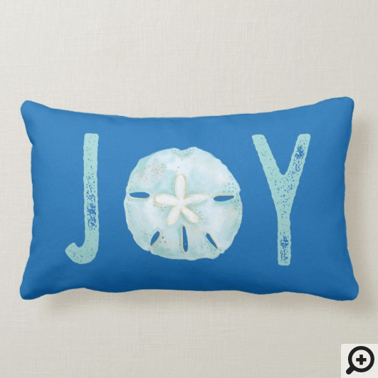 Joy Coastal Ocean Teal Watercolor Sand Dollar Lumbar Pillow