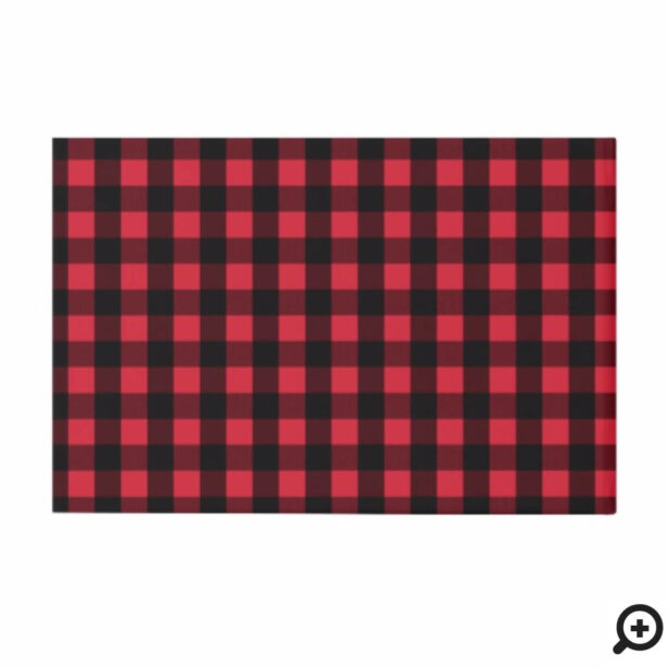 Lumberjack Baby Shower Wood & Red Buffalo Plaid Guest Book