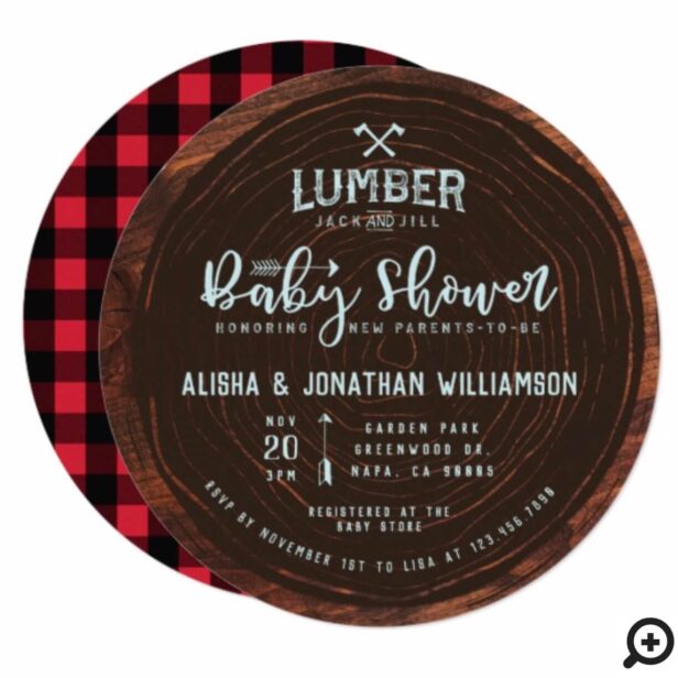 Lumberjack & Jill Baby Boy Shower Wood & Red Plaid Invitation