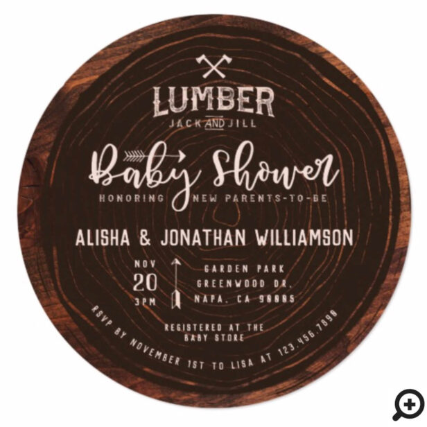 Lumberjack & Jill Baby Girl Shower Wood Red Plaid Invitation
