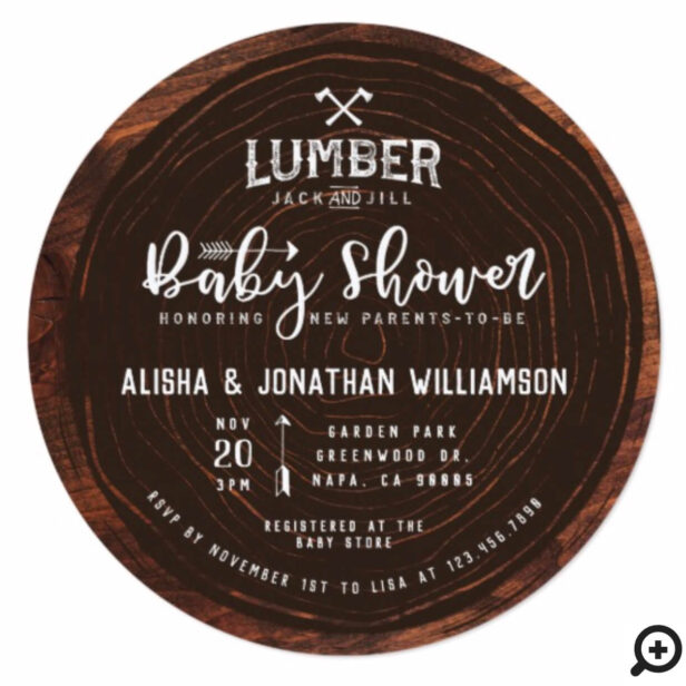 Lumberjack & Jill Baby Shower Wood & Red Plaid Invitation