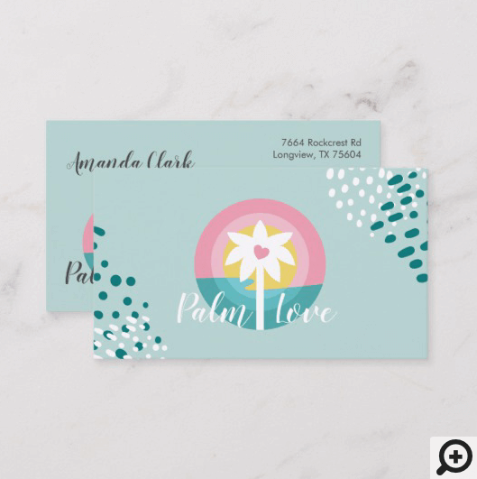 Modern Pink & Teal Tropical Palm Tree Logo Business Card