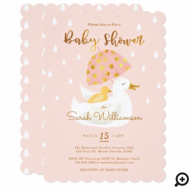 Mother & Baby Yellow Ducky Umbrella Blush Pink Baby Shower Invitation