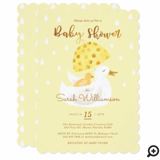 Mother & Baby Yellow Ducky Umbrella Pale Yellow Baby Shower Invitation
