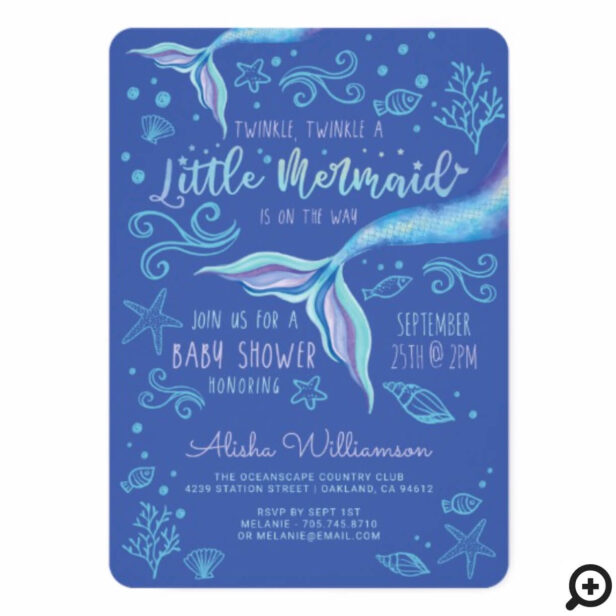 Twinkle Twinkle Iridescent Ocean Mermaid Blue Invitation