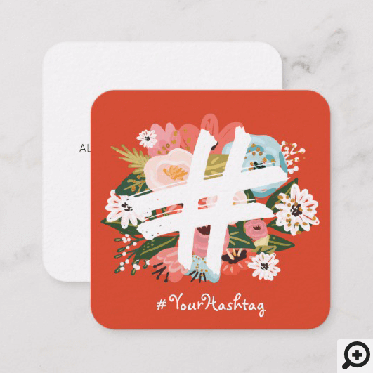 Floral Botanical Hashtag Red Social Media Square Business Card