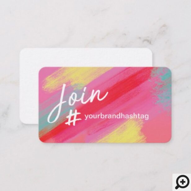 Hashtag Social Media Artistic Pink Brush Stroke Business Card