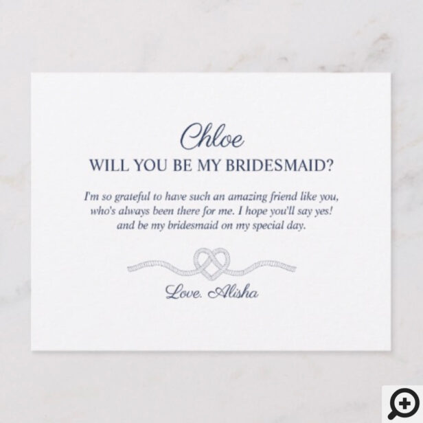 I Can't Tie The Knot Without You Navy Rope & Heart Invitation Postcard