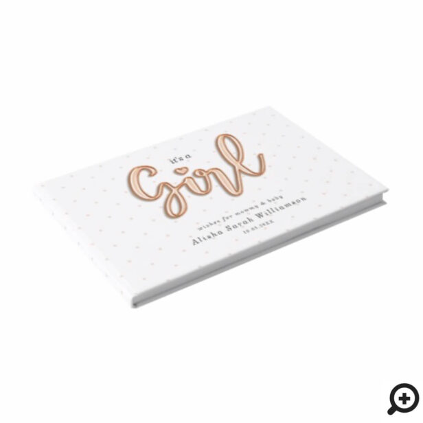 It's a Girl Rose Gold Script Balloon Letters Baby Guest Book