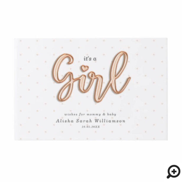 It's a Girl Rose Gold Script Balloon Letters Baby Guest Book