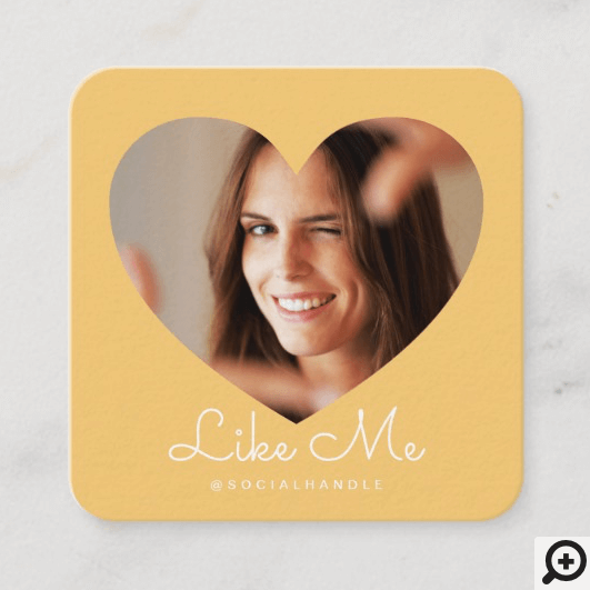 Like Me Yellow Balloon Heart Girly Social Media Square Business Card