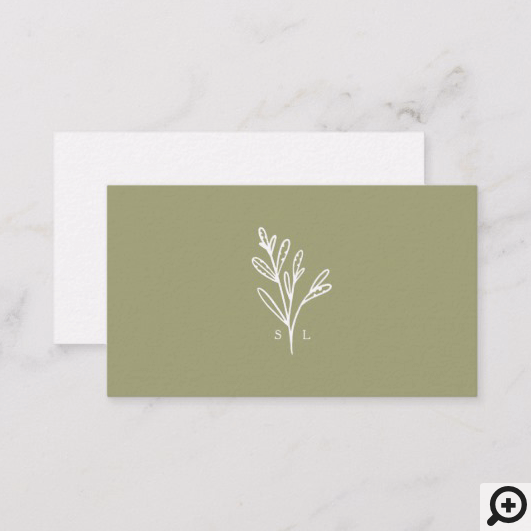 Modern Botanic Foliage Line-art Monogram Olive Business Card