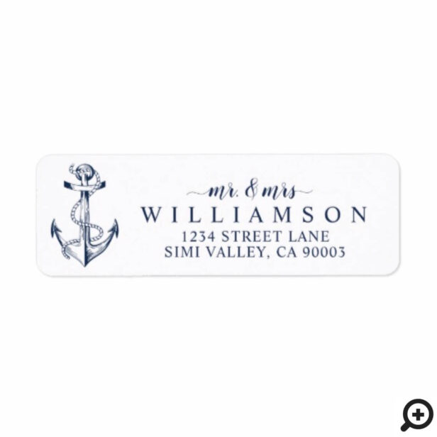 Nautical Boat Anchor & Rope Navy Mr & Mrs Label