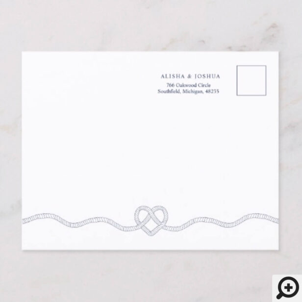 Tying The Knot Rope Heart Nautical Navy & White Announcement Postcard