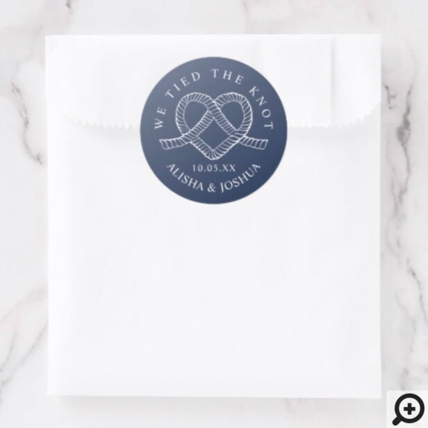 We Tied The Knot Rope Heart Nautical Navy & White Classic Round Sticker