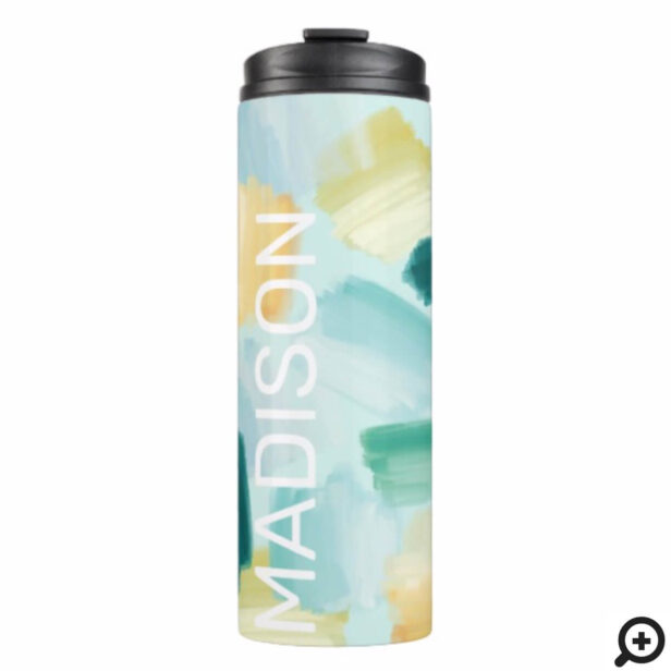 Abstract Wispy Watercolor Brush Strokes Mint Thermal Tumbler