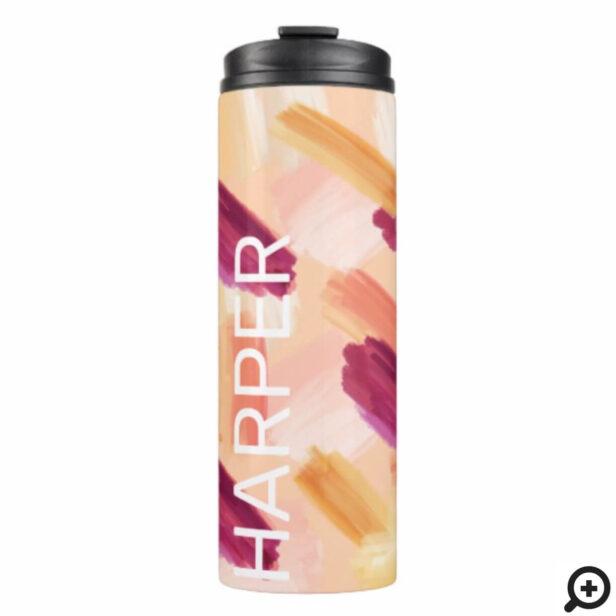 Abstract Wispy Watercolor Brush Strokes Peach Thermal Tumbler