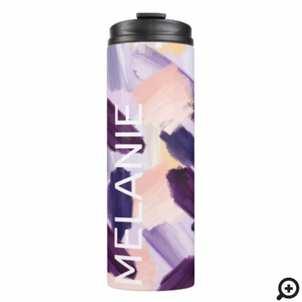 Abstract Wispy Watercolor Brush Strokes Purple Thermal Tumbler