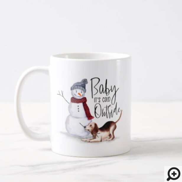 Baby It's Cold Outside Naughty Beagle & Snowman Coffee Mug