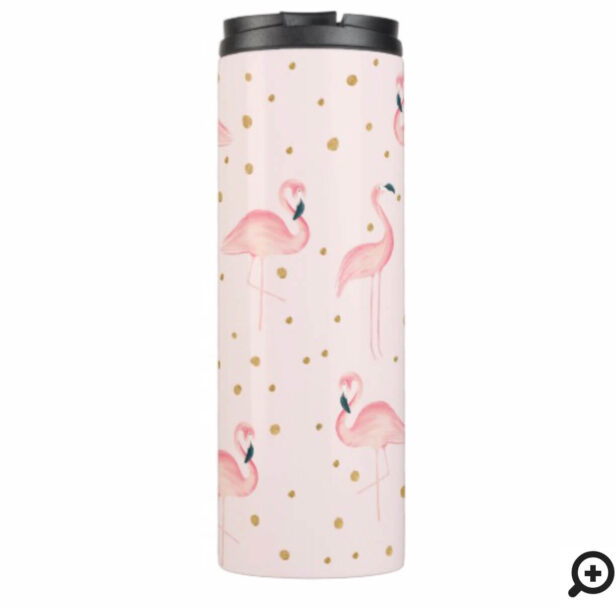 Beauty In Pink Gold Dots & Pink Flamingo Pattern Thermal Tumbler