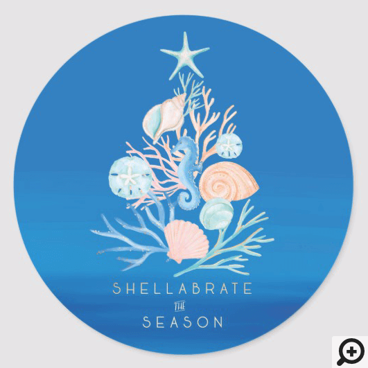 Coastal Ocean Beach Seashell Christmas Tree Classic Round Sticker